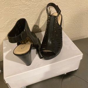 CL Black Caged Peep Toe Heel